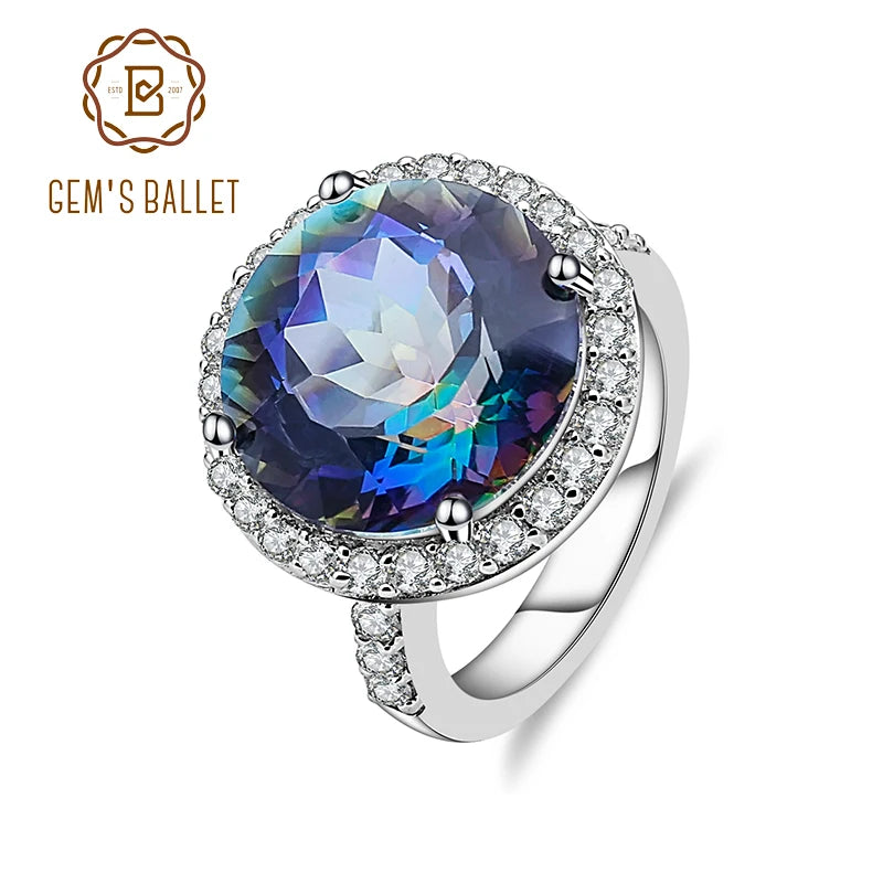 Gem's Balle 13.0Ct Natural Blueish Mystic Quartz 925 sterling silver Cocktail Rings Fine Jewelry For Women Wedding Engagement