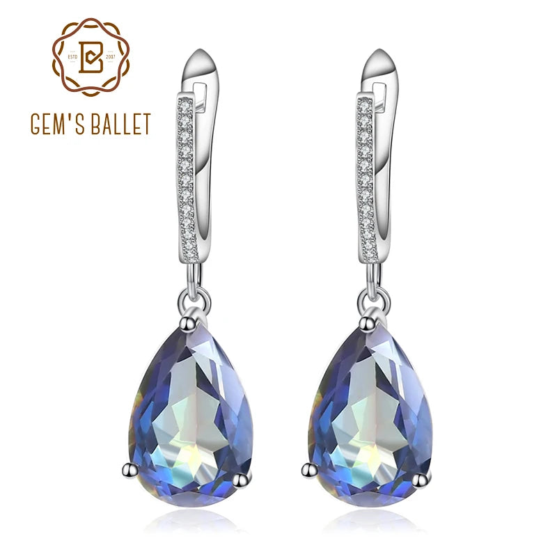 GEM'S BALLET 10.44Ct Natural Rainbow Mystic Quartz  Gemstone Earrings 925 Sterling Silver Drop For Women Fine Jewelry