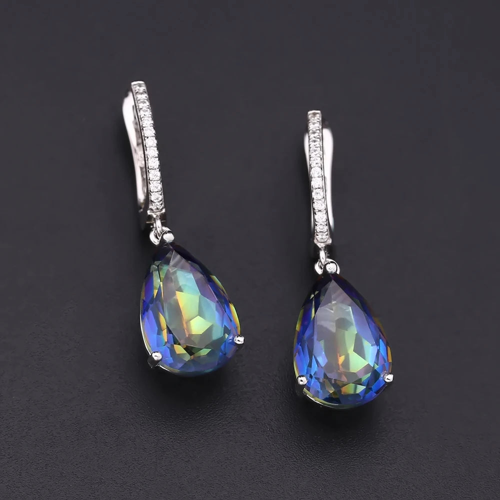 GEM'S BALLET 10.44Ct Natural Rainbow Mystic Quartz  Gemstone Earrings 925 Sterling Silver Drop For Women Fine Jewelry