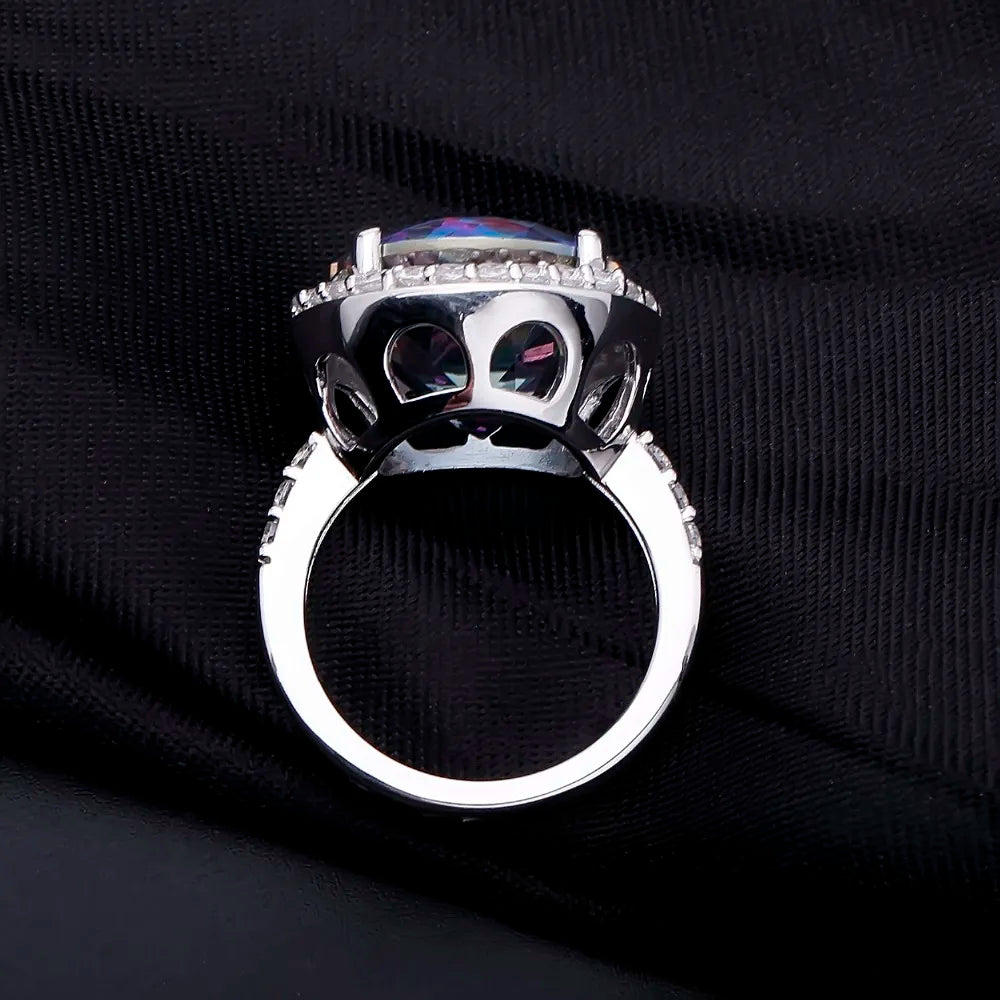 Gem's Balle 13.0Ct Natural Blueish Mystic Quartz 925 sterling silver Cocktail Rings Fine Jewelry For Women Wedding Engagement