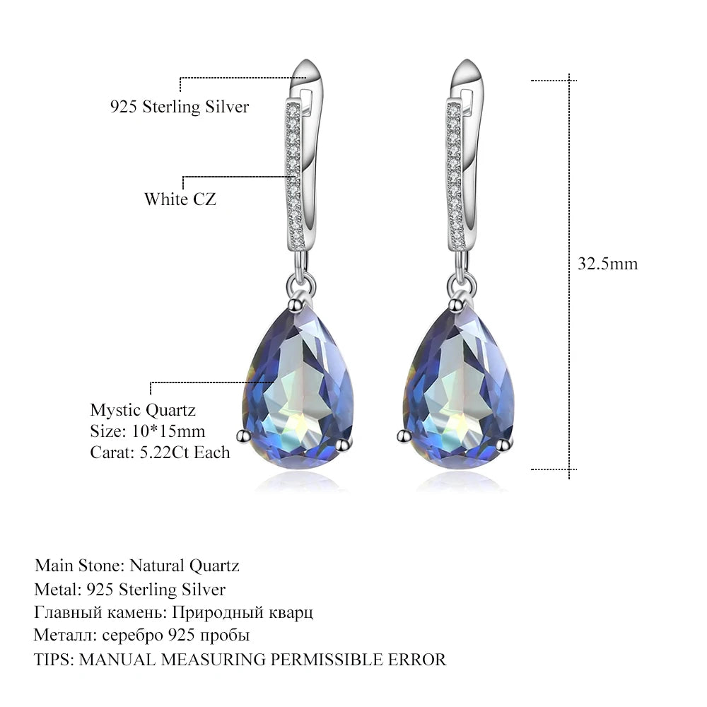 GEM'S BALLET 10.44Ct Natural Rainbow Mystic Quartz  Gemstone Earrings 925 Sterling Silver Drop For Women Fine Jewelry
