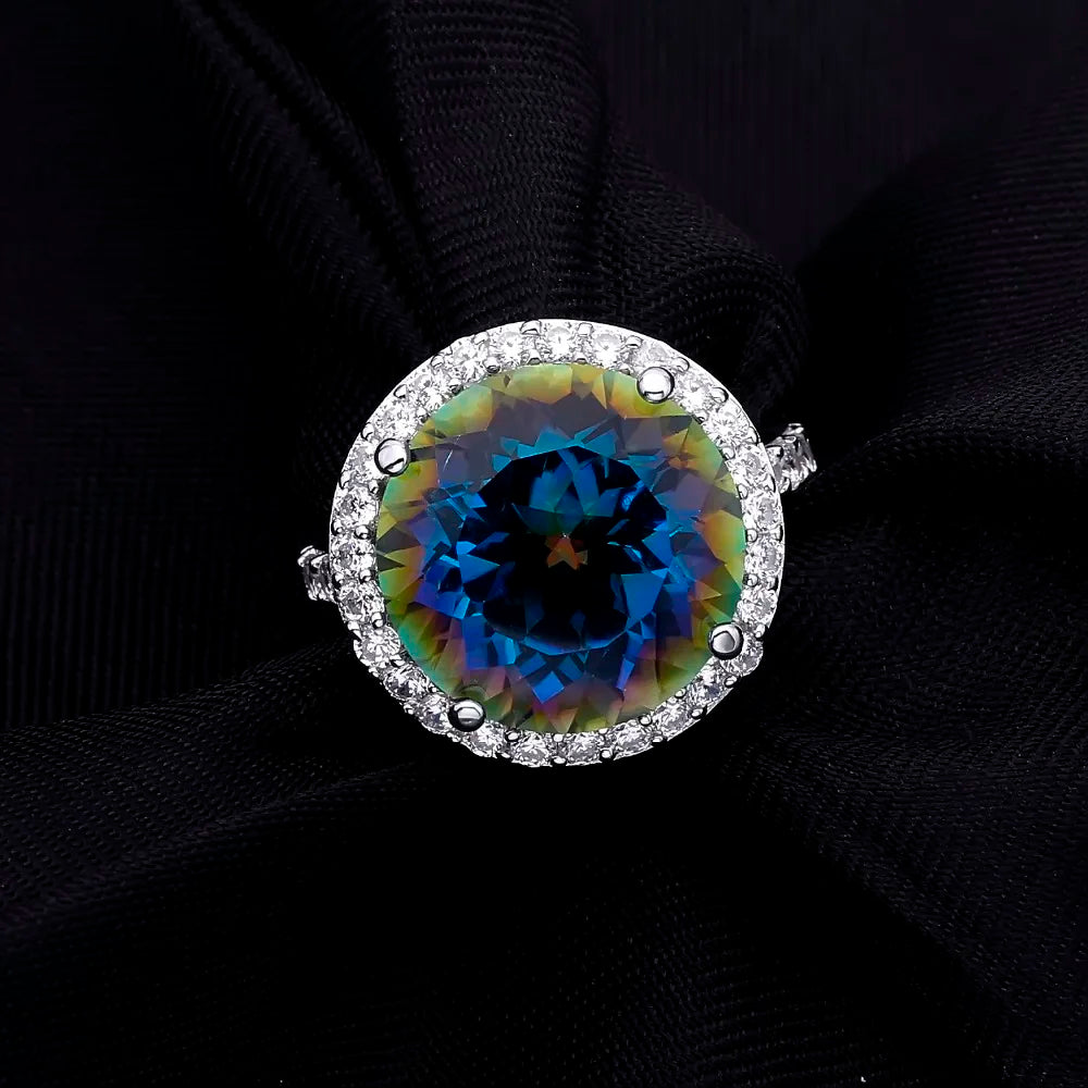 Gem's Balle 13.0Ct Natural Blueish Mystic Quartz 925 sterling silver Cocktail Rings Fine Jewelry For Women Wedding Engagement