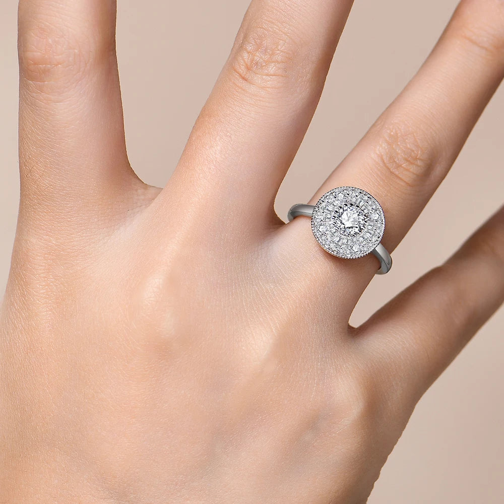 ATTAGEMS Round Cut 0.5CT Full Moissanite Ring DVVS1 Real 925 Sterling Silver for Women Engagement Fine Jewelry Shipping From USA