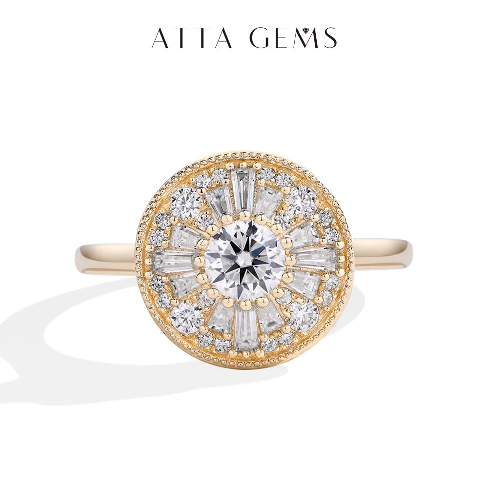 ATTAGEMS Round Cut 0.5CT Full Moissanite Ring DVVS1 Real 925 Sterling Silver for Women Engagement Fine Jewelry Shipping From USA