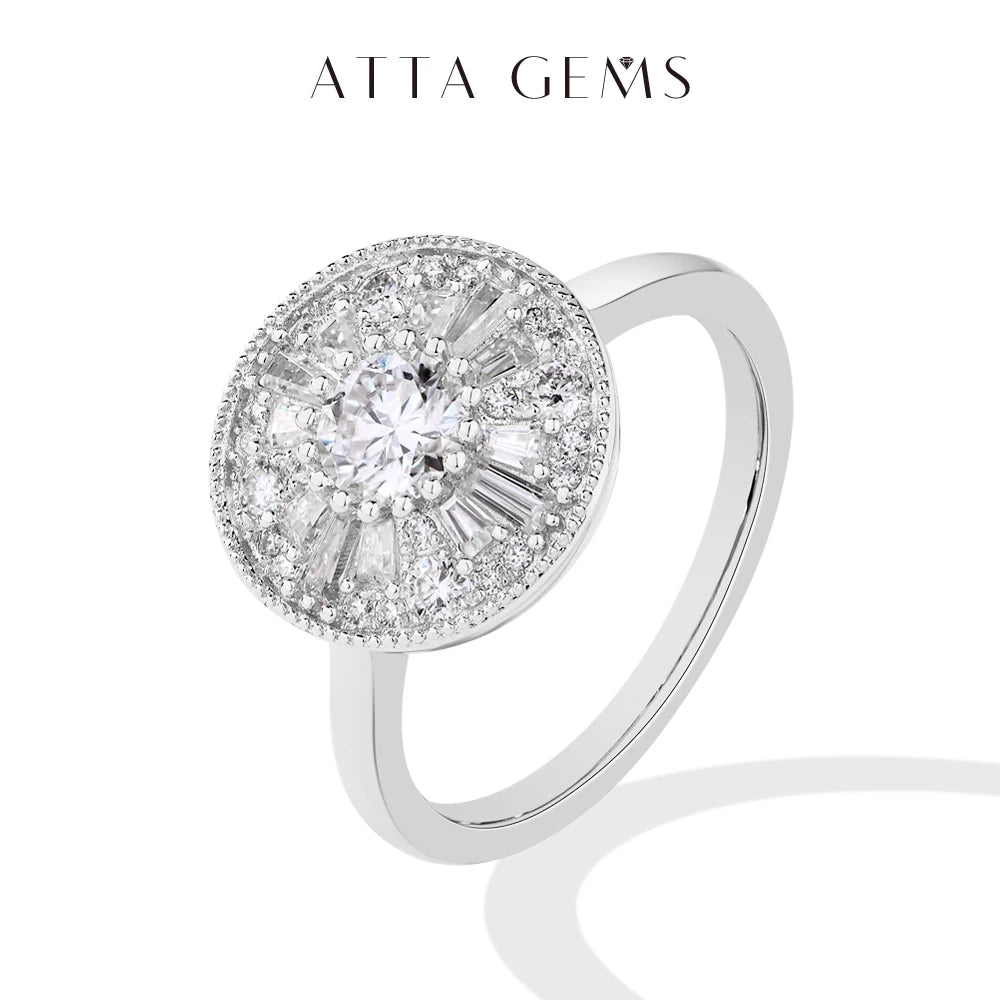 ATTAGEMS Round Cut 0.5CT Full Moissanite Ring DVVS1 Real 925 Sterling Silver for Women Engagement Fine Jewelry Shipping From USA