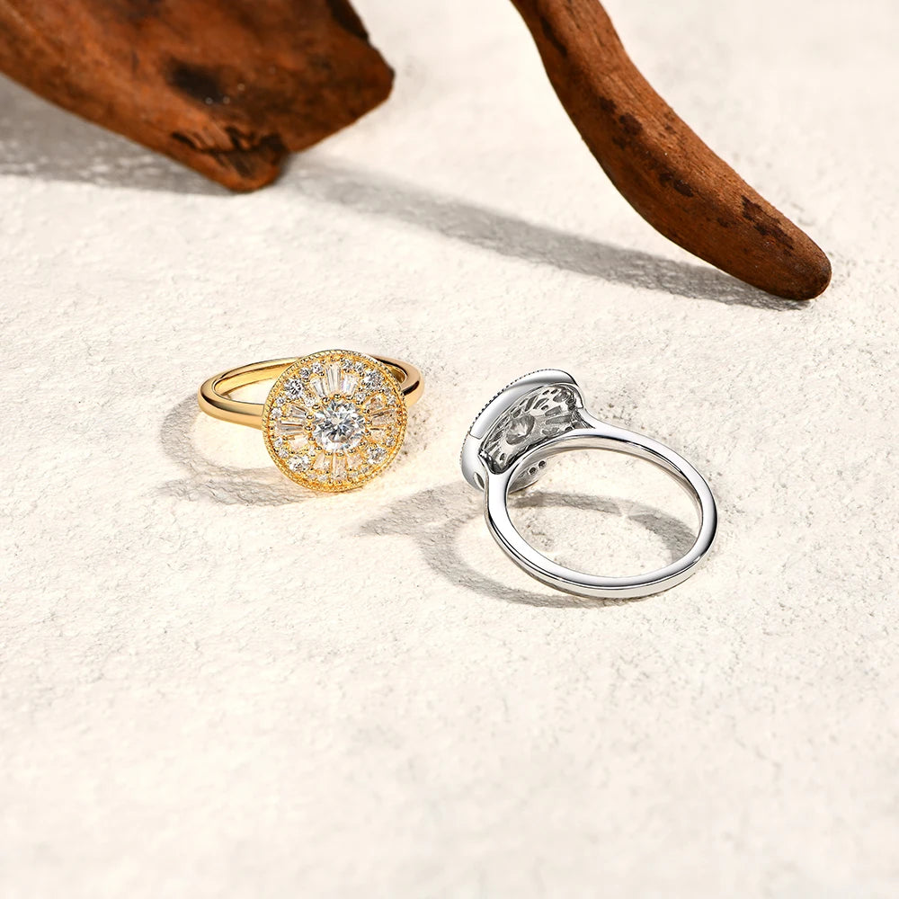 ATTAGEMS Round Cut 0.5CT Full Moissanite Ring DVVS1 Real 925 Sterling Silver for Women Engagement Fine Jewelry Shipping From USA