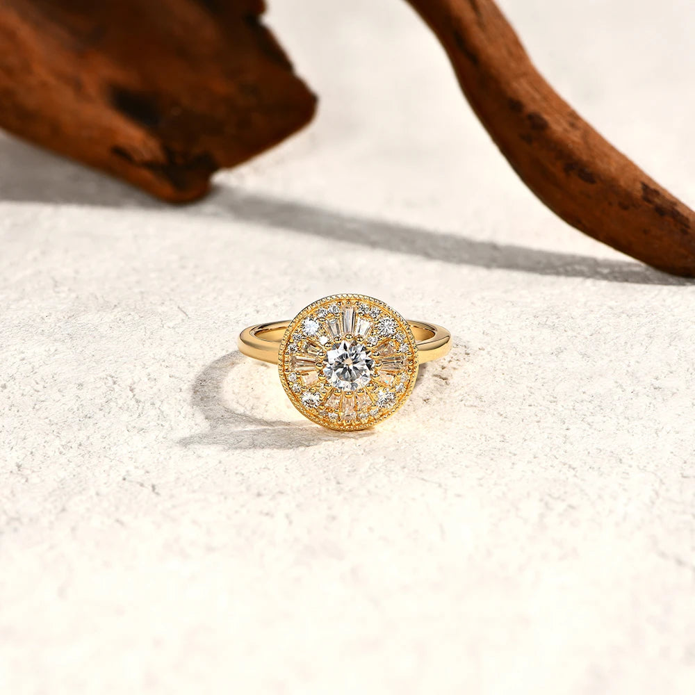 ATTAGEMS Round Cut 0.5CT Full Moissanite Ring DVVS1 Real 925 Sterling Silver for Women Engagement Fine Jewelry Shipping From USA